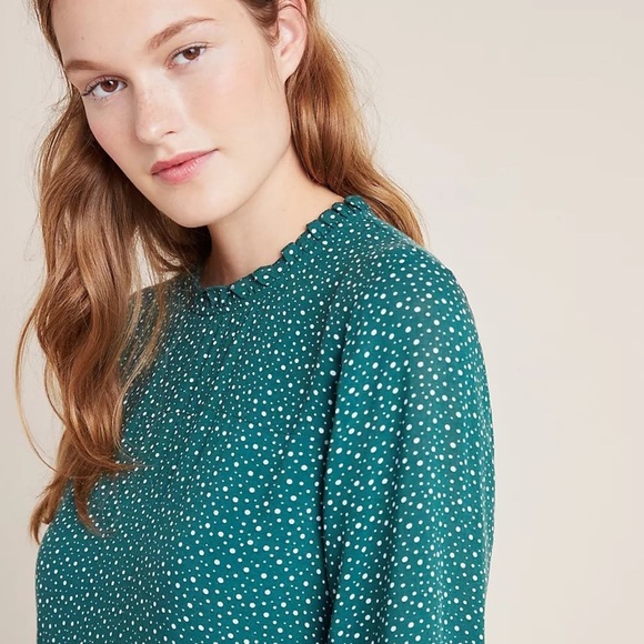 Anthropologie Maeve Esther Spotty Tiered Tunic Dress Green/Blue Boho Size Small - Picture 3 of 11
